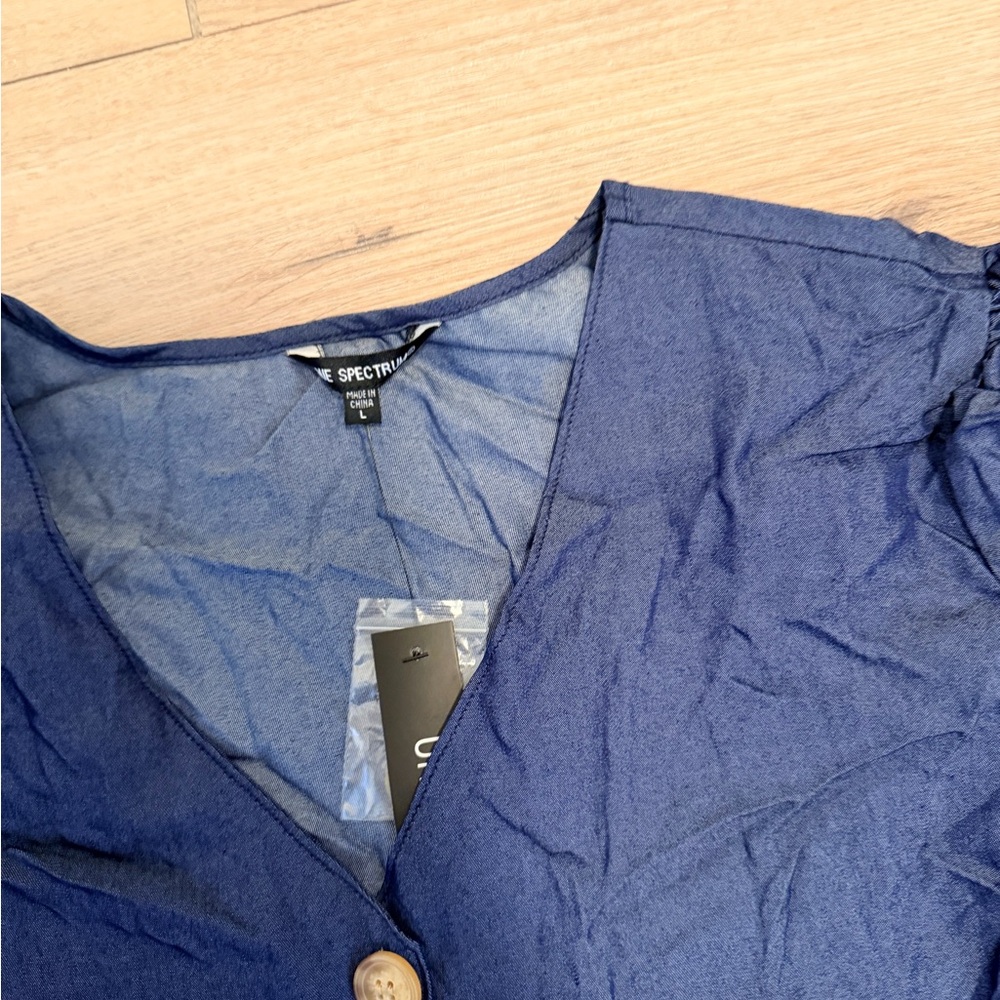 Unique Spectrum Navy Blouse with Button Detail - Picture 3 of 4